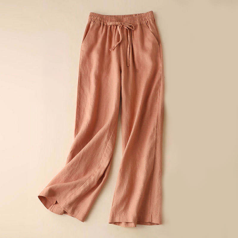 Buddha Stones Casual High Waist Lace-up Wide Leg Pants With Pockets