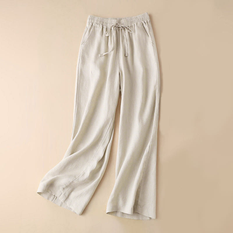 Buddha Stones Casual High Waist Lace-up Wide Leg Pants With Pockets