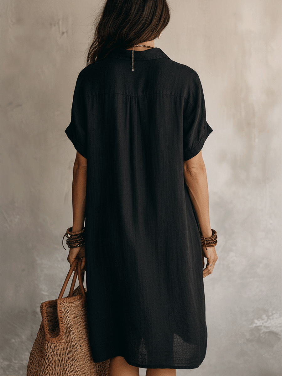 Céleste | Linen Cotton Button Midi Shirt Dress