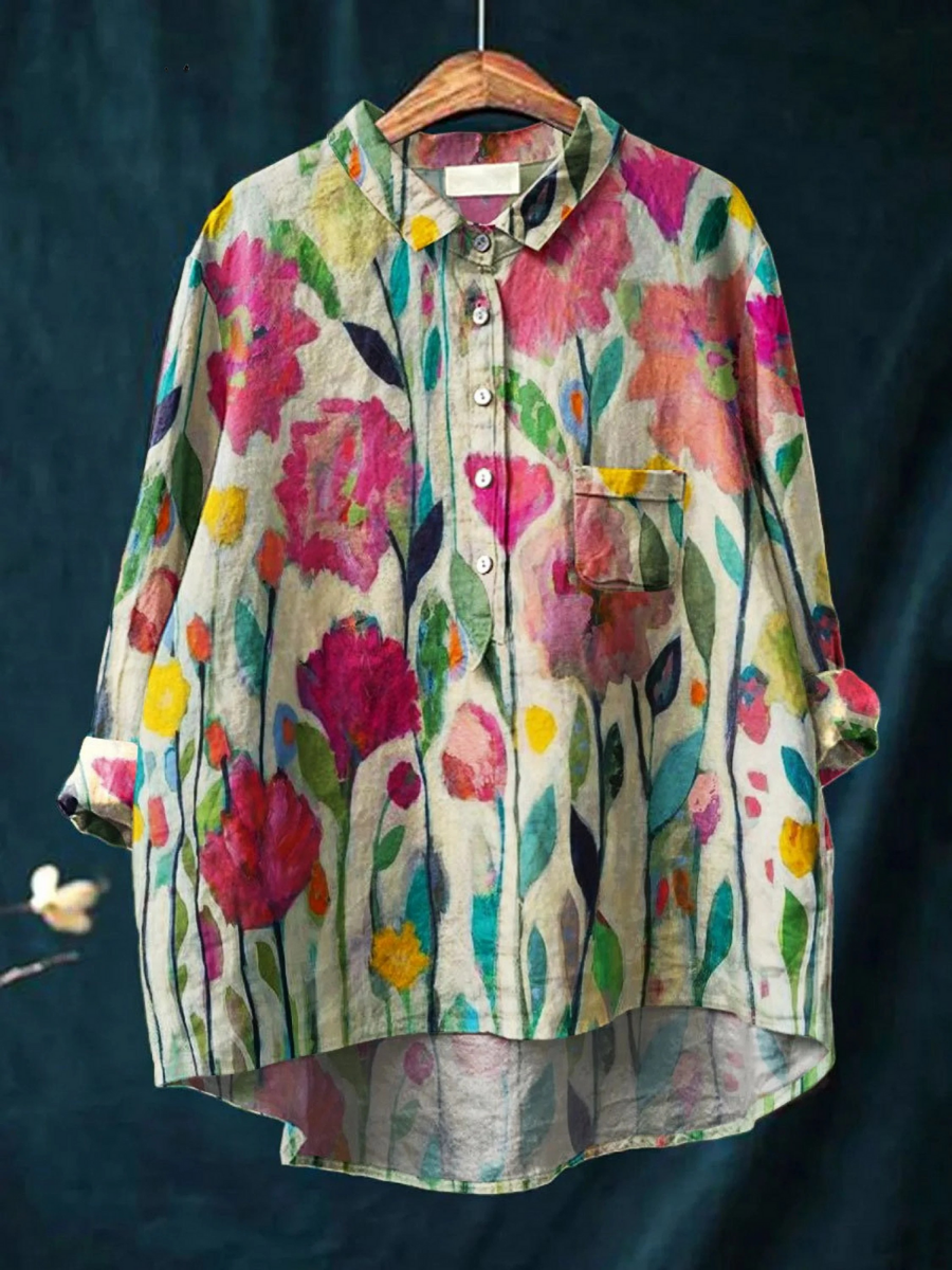 Phoebe | Women's Vintage Flower Art Print Casual Shirt