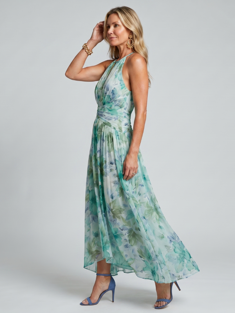 Portia | Soft Floral Pattern Midi Dress