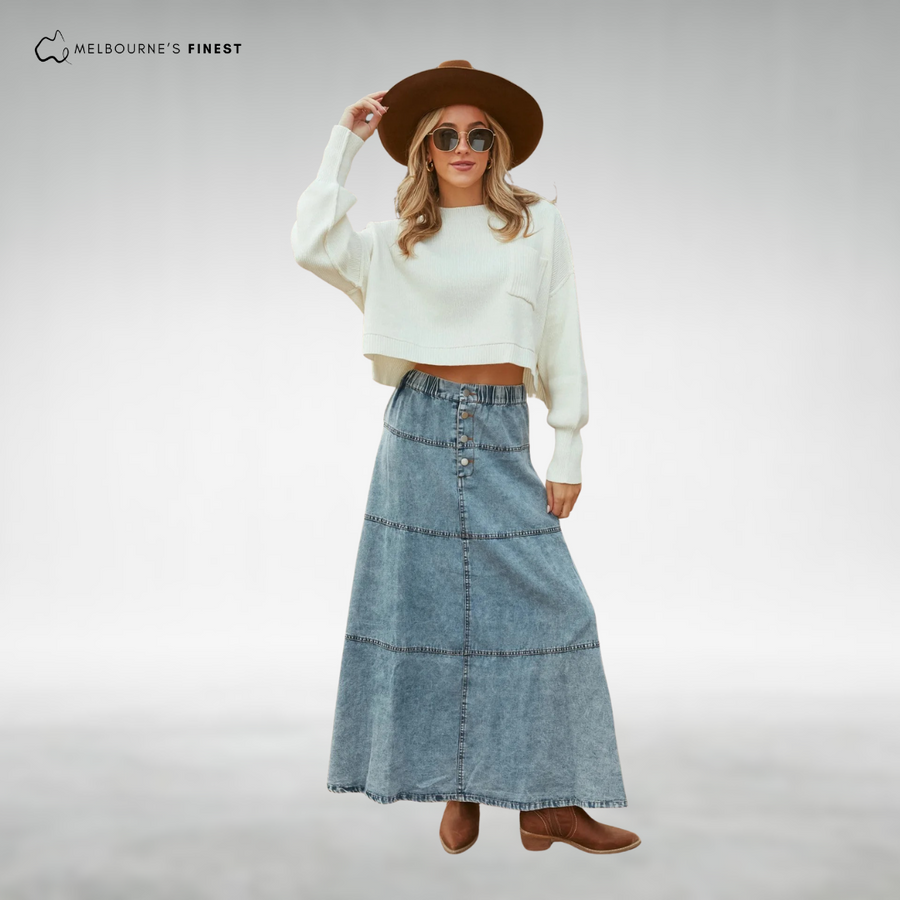 Ella™ Boho Maxi Denim Skirt