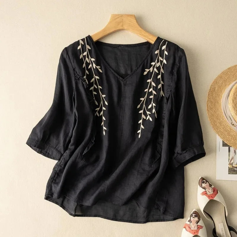 Margarita™ Loose Retro Cotton-Linen Top