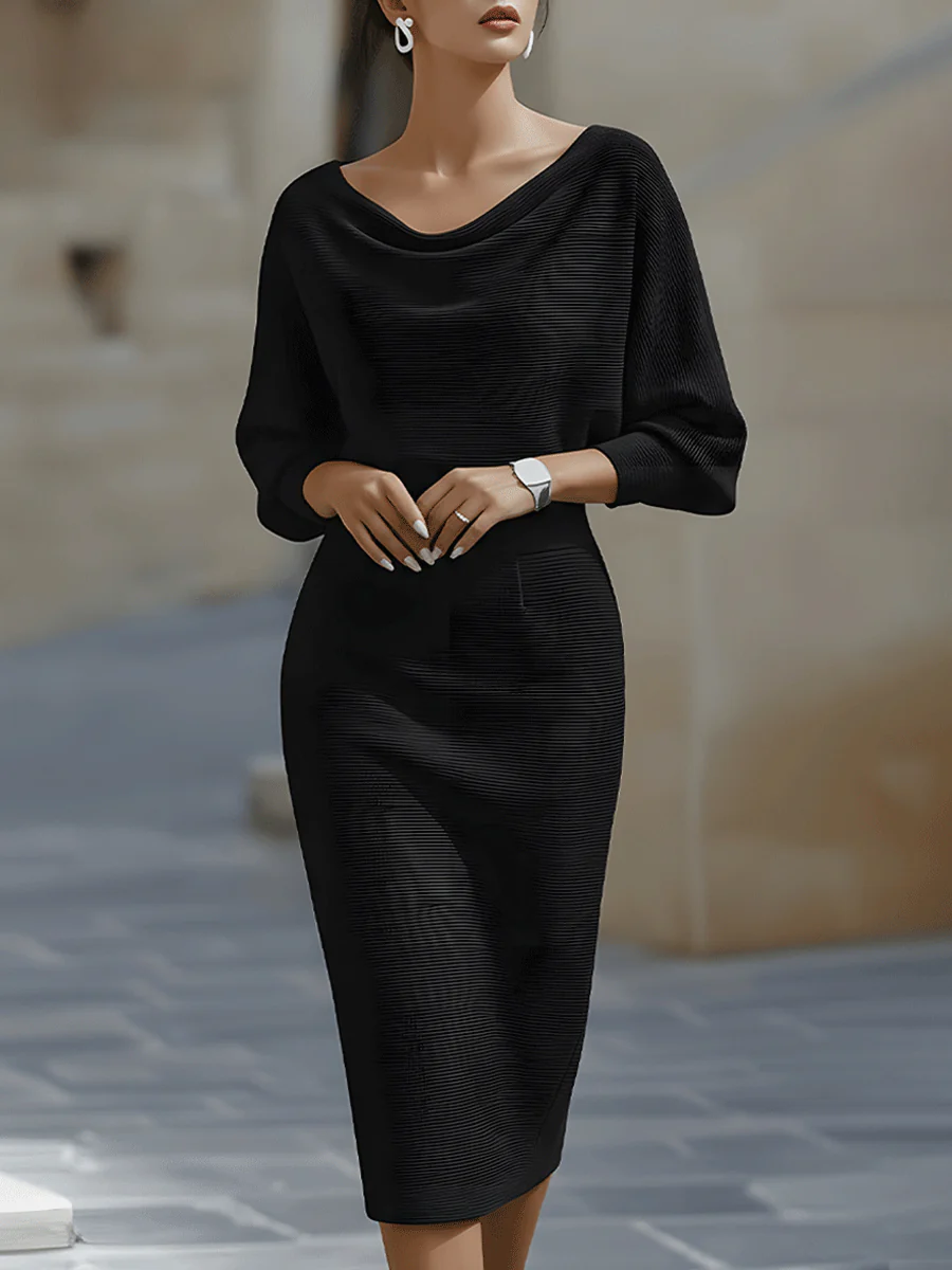 White Draped Batwing Midi Dress