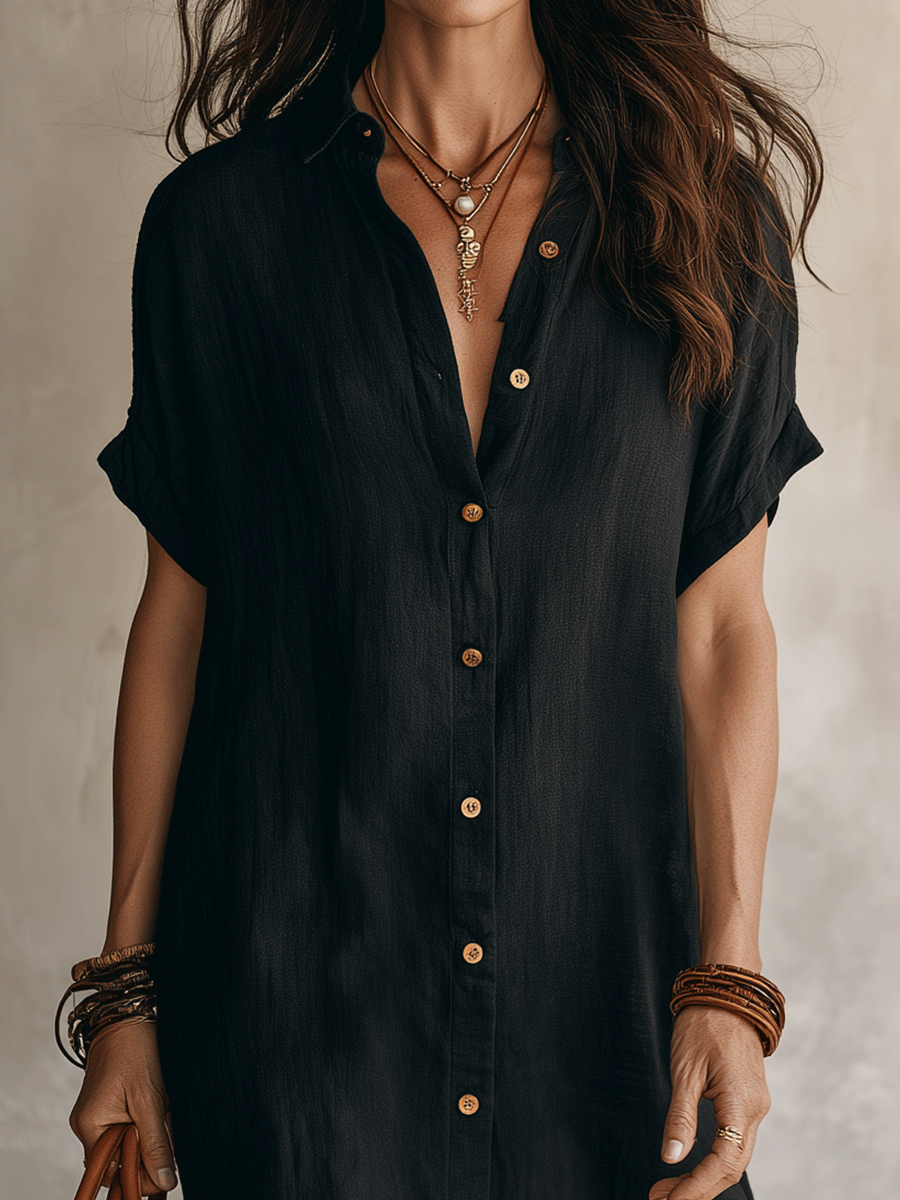 Céleste | Linen Cotton Button Midi Shirt Dress